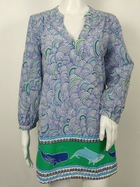 Tori Richard 🌴Hawaii Whales & Waves 🐳 🌊 Tunic Coverup S *EUC